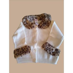 Gymboree Glamour Kitty Girls Cardigan Faux Fur Detachable Collar Size 18-24M